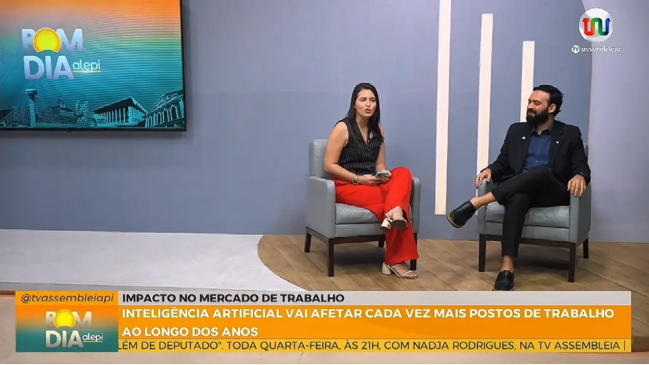 Gabriel Esteves em entrevista ao Bom Dia Alepi, da TV Assembleia, sobre o impacto da IA no mercado de trabalho